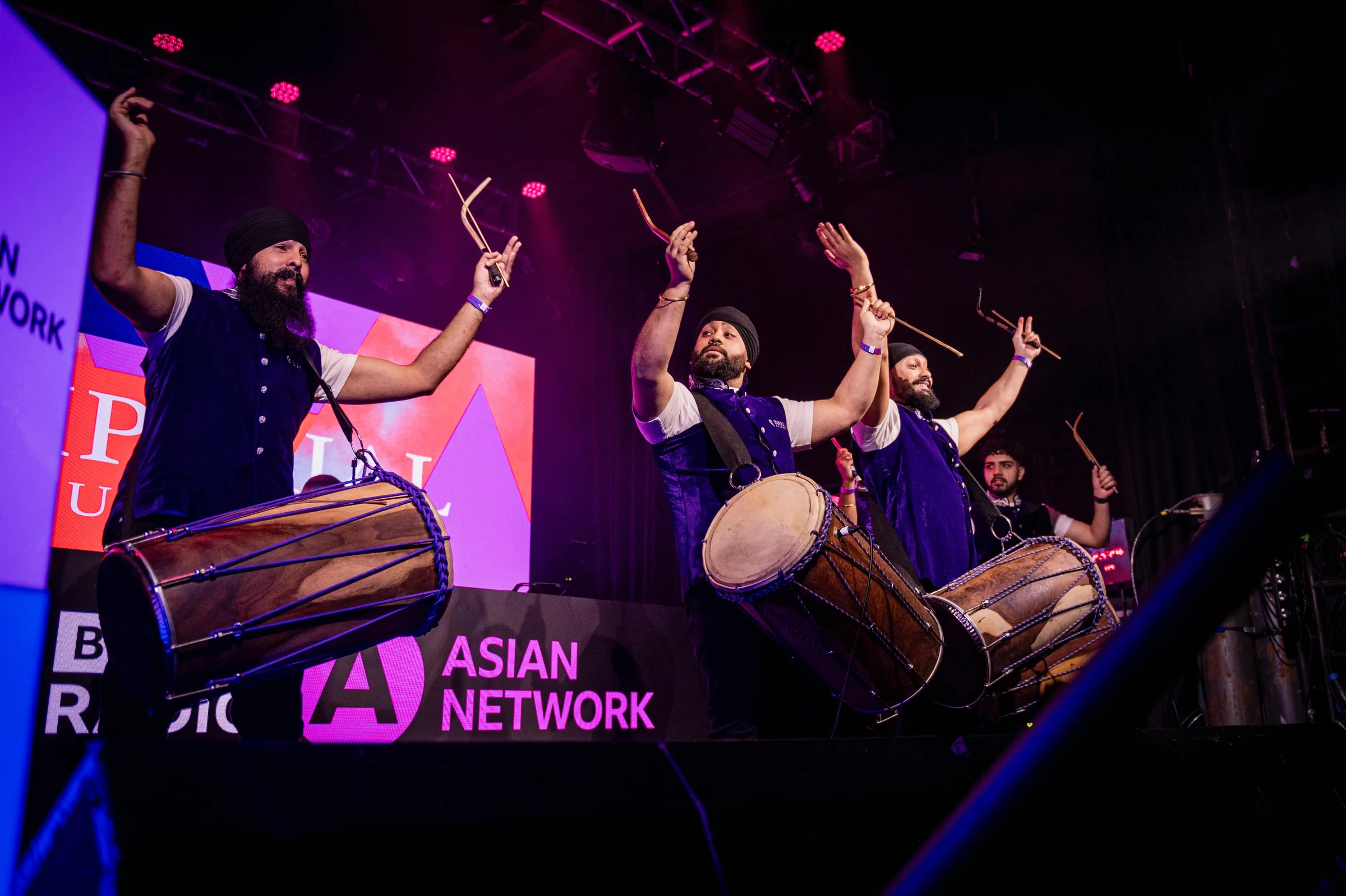 Imperial Drummers performing live dhol at BBC Asian Network Certified event